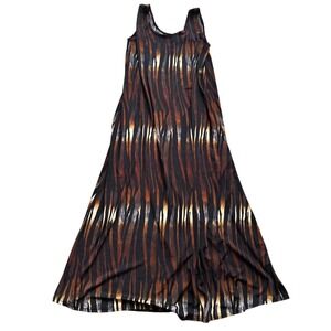 Jostar‎ Womens Brown Tan Abstract Stripe Sleeveless Maxi Tank Dress Size S USA